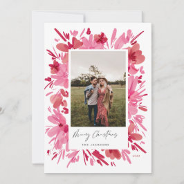 Tarjeta Festiva Diseño de vacaciones de Navidades florales rojas a