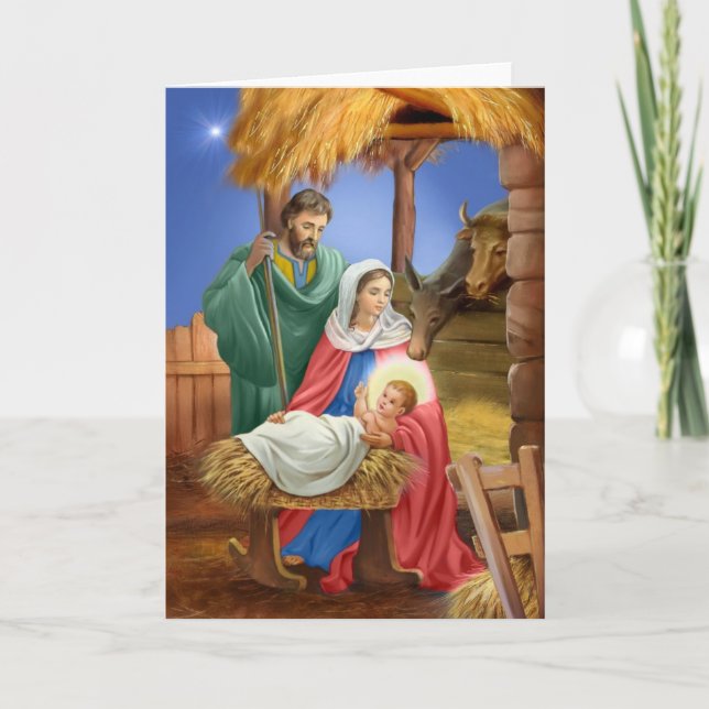 Tarjeta Festiva Diseño de x-mas de natividad de época (Anverso)