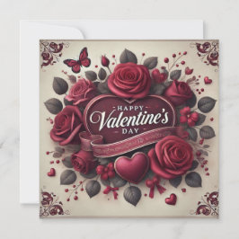 Tarjeta Festiva Diseño del Día de San Valentín con rosas y corazón