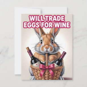 Tarjeta Festiva Diseño divertido de conejo de Pascua con vino