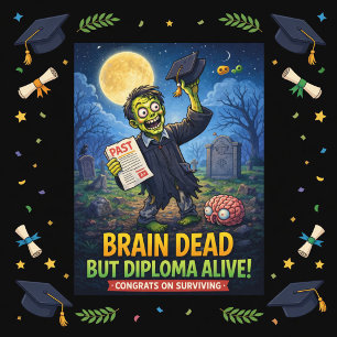 Tarjeta Festiva Diseño divertido de graduación con tema zombie