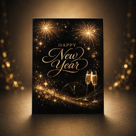 Tarjeta Festiva Diseño elegante de Feliz Año Nuevo con destellos d