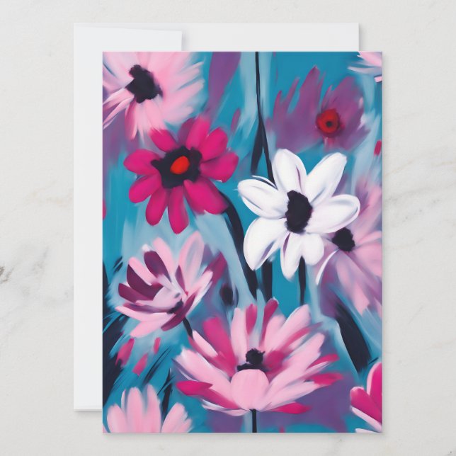 Tarjeta Festiva Diseño floral azul y rosa