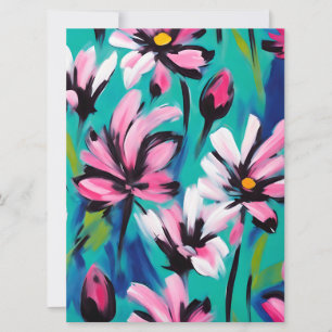 Tarjeta Festiva Diseño floral azul y rosa