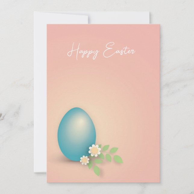 Tarjeta Festiva Diseño floral de huevo rosa y azul de Pascua (Anverso)