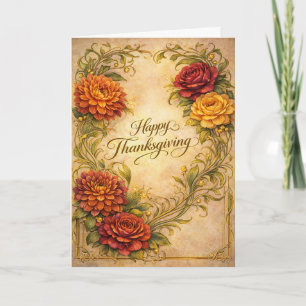 Tarjeta Festiva Diseño Floral de Rollo de Acción de Gracias Vintag
