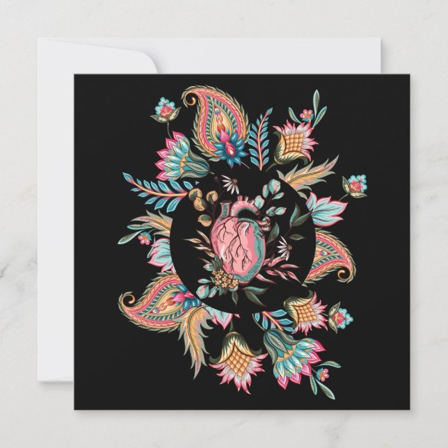 TARJETA FESTIVA DISEÑO FLORAL DEL CORAZÓN HUMANO (Anverso)