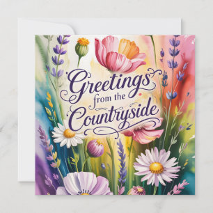 Tarjeta Festiva Diseño Floral Saludos Campestres