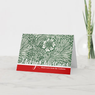 Tarjeta Festiva diseño floral verde caléndula de william morris