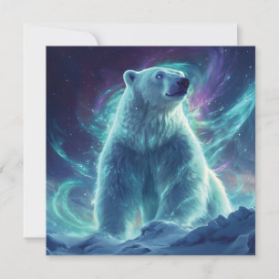 Tarjeta Festiva Diseño majestuoso de oso polar con luces boreales