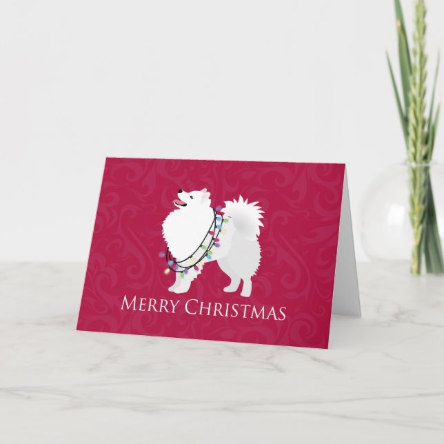 Tarjeta Festiva Diseño navideño americano esquimo Dog Merry (Anverso)