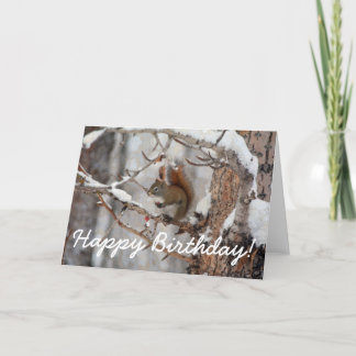 Tarjeta Festiva Diseño navideño de ardilla de invierno, nieve y ba