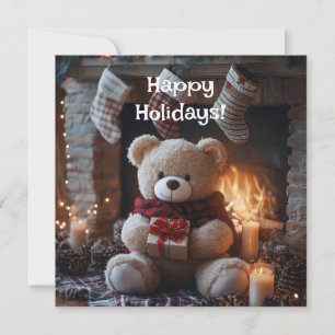 Tarjeta Festiva Diseño navideño de osito de peluche acogedor