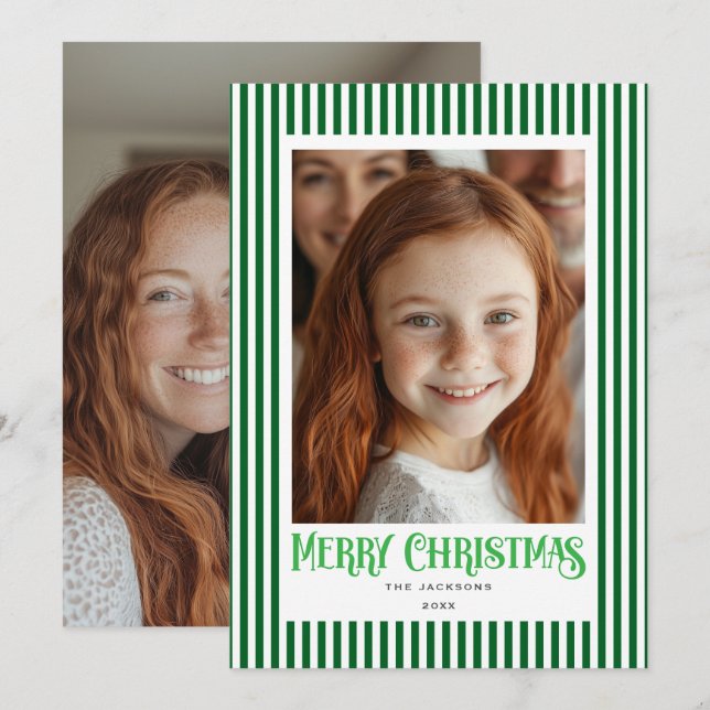 Tarjeta Festiva Diseño navideño navideño de las franjas rojas (Anverso / Reverso)