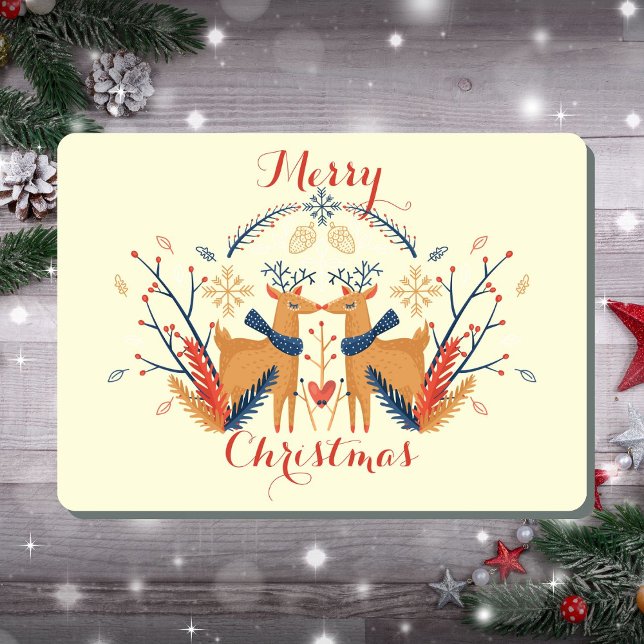 Tarjeta Festiva Diseño navideño nórdico de Cerezos de Cerezo Escan (Scandinavian Folk Woodland Deer Cream Holiday Card)