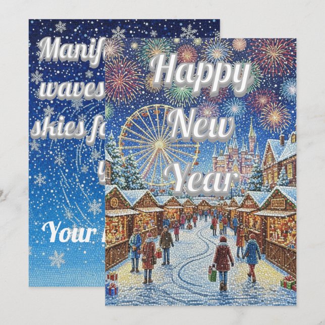 Tarjeta Festiva Diseño personalizado de Año Nuevo con cielo azul (Anverso / Reverso)