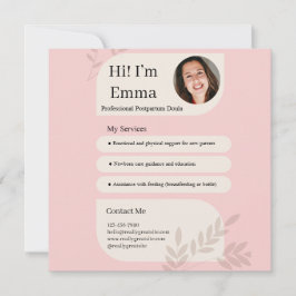 Tarjeta Festiva Diseño Profesional de Doula Postparto Rosa Rubor