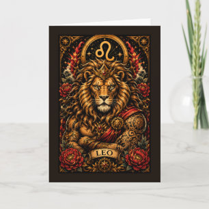 Tarjeta Festiva Diseño zodiacal Leo Masculino Celeste