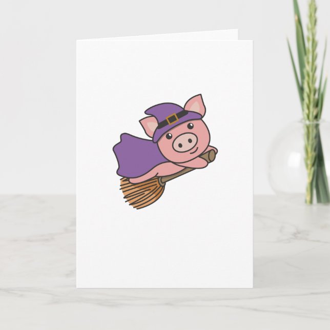 Tarjeta Festiva Disfraz de bruja de Halloween para niños cerdos (Anverso)
