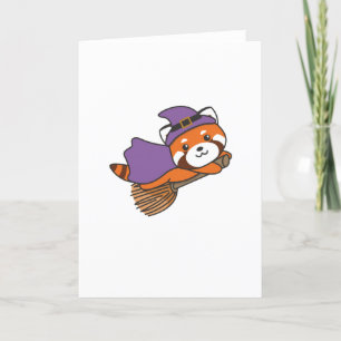 Tarjeta Festiva Disfraz de bruja de Halloween para niños Panda Roj