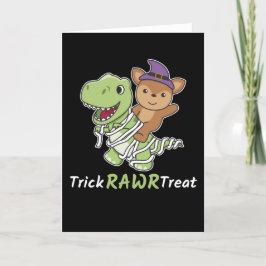 Tarjeta Festiva Disfraz de ciervo T-rex momia Trick Rawr Treat