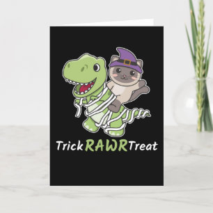 Tarjeta Festiva disfraz de gato truco rugido regalo T-rex momia