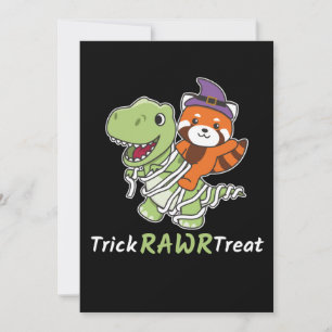 Tarjeta Festiva Disfraz de Mapache Rojo Truco Rugido Trato T-Rex M