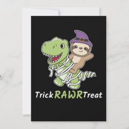 Tarjeta Festiva Disfraz de Momia de T-Rex con Truco de Perezoso Ra