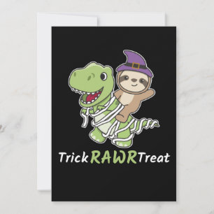 Tarjeta Festiva Disfraz de Momia de T-Rex con Truco de Perezoso Ra