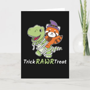 Tarjeta Festiva Disfraz de Mummy Trick Rawr Treat T-rex Panda Rojo