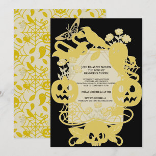Tarjeta Festiva Disfraz divertido de cumpleaños de Halloween geomé