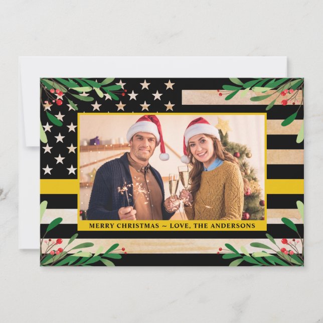 Tarjeta Festiva Dispatcher 911 Christmas Custom Photo Gold Flag (Anverso)