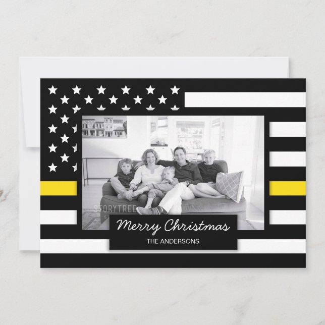 Tarjeta Festiva Disptacher Thin Gold Line American Flag Photo Card (Anverso)