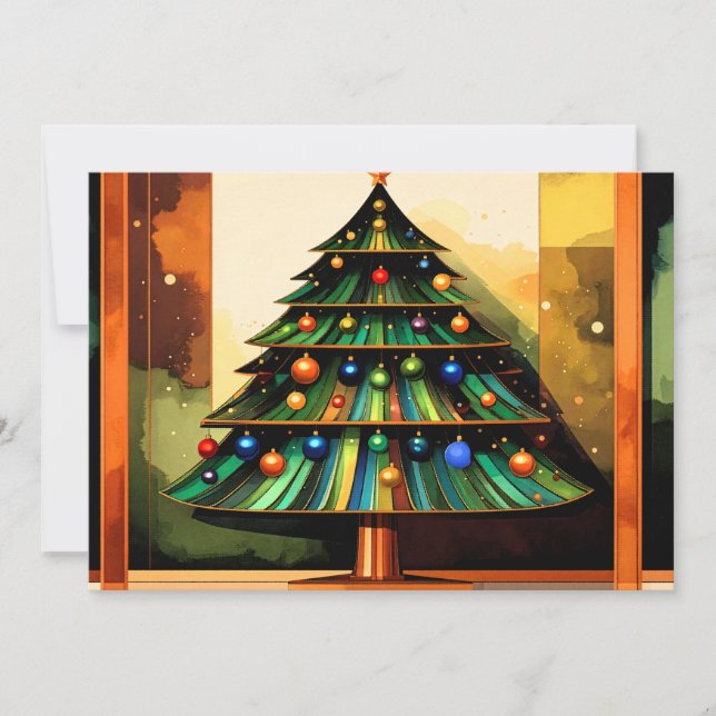 Tarjeta Festiva Distinctive Happy Modern Holiday Christmas Tree (Anverso)