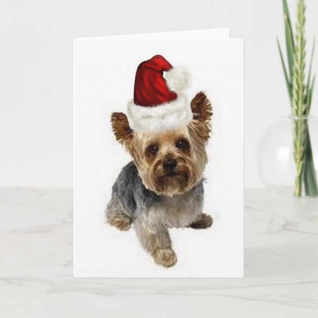Tarjeta Festiva Ditzy Dogs~Notecard~Yorkie~Navidades originales (Anverso)