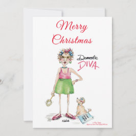 Tarjeta Festiva Diva doméstica, feliz caricatura de los deseos nav