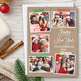 Tarjeta Festiva Diversión caligrafía Kraft Feliz Año Nuevo Cinta