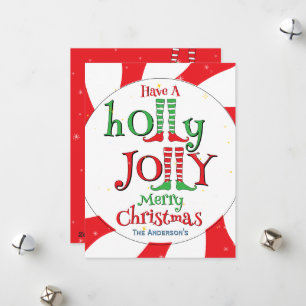 Tarjeta Festiva Diversión cutánea Festividad Holly Jolly Elf Feliz