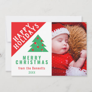 Tarjeta Festiva Diversión cutánea Red Green Christmas Tree Family 