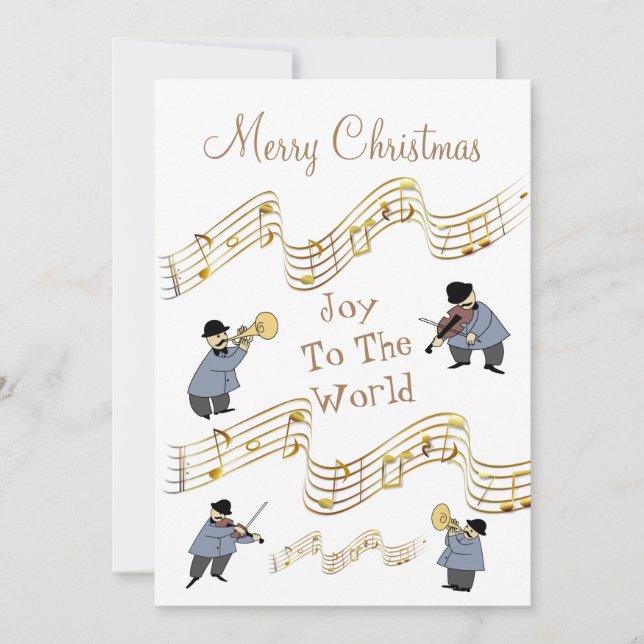 Tarjeta Festiva Diversión De Joy To World Music Notes Instruments  (Anverso)