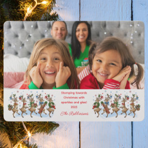 Tarjeta Festiva Diversión Fotográfica Reno Ciervos Saltarines