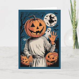 Tarjeta Festiva Diversión Halloween Hola Vintage Cabeza de calabaz