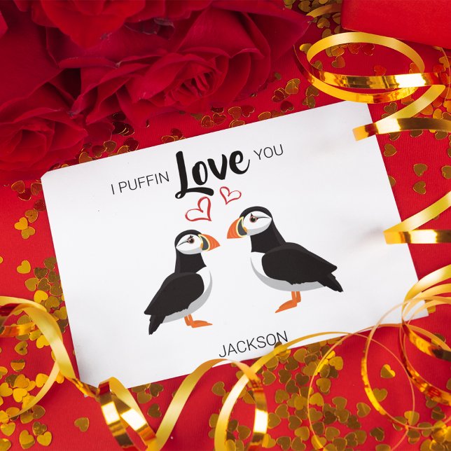 Tarjeta Festiva Diversión I Puffin Te Amo Día de San Valentín (Subido por el creador)