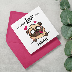 Tarjeta Festiva Diversión I Pugging Love You Valentine Holiday Car