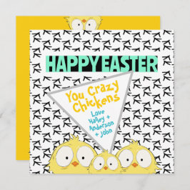 Tarjeta Festiva Diversión Loca Feliz Pascua Chickens Locos |