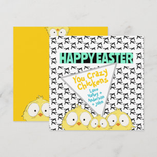 Tarjeta Festiva Diversión Loca Feliz Pascua Chickens Locos  