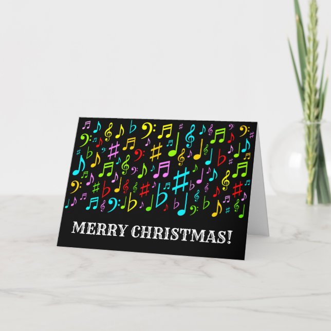 Tarjeta Festiva Diversión "MERRY CHRISTMAS!", Music Notes Navidade (Anverso)
