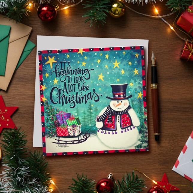 Tarjeta Festiva Diversión Navideña Principio De Nevada Muñeco De N (Subido por el creador)