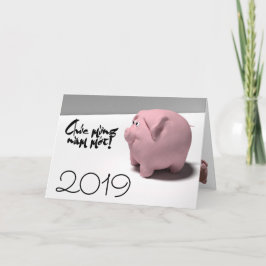 Tarjeta Festiva Diversión Saludo de Año personalizado de Cerdo 3D 