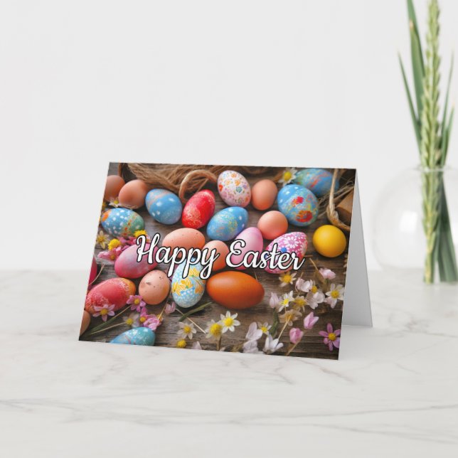 Tarjeta Festiva Diversos Huevos de colores alegres Pascua (Anverso)